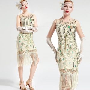 Peacock Sequin Fringed Party Flapper Dress